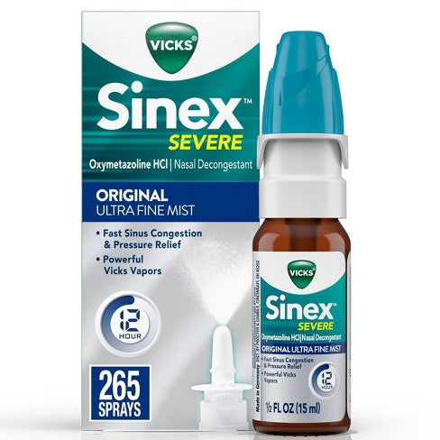 Vicks Sinex Severe Original Nasal Spray Ultra Fine Mist 0.5 Fl Oz
