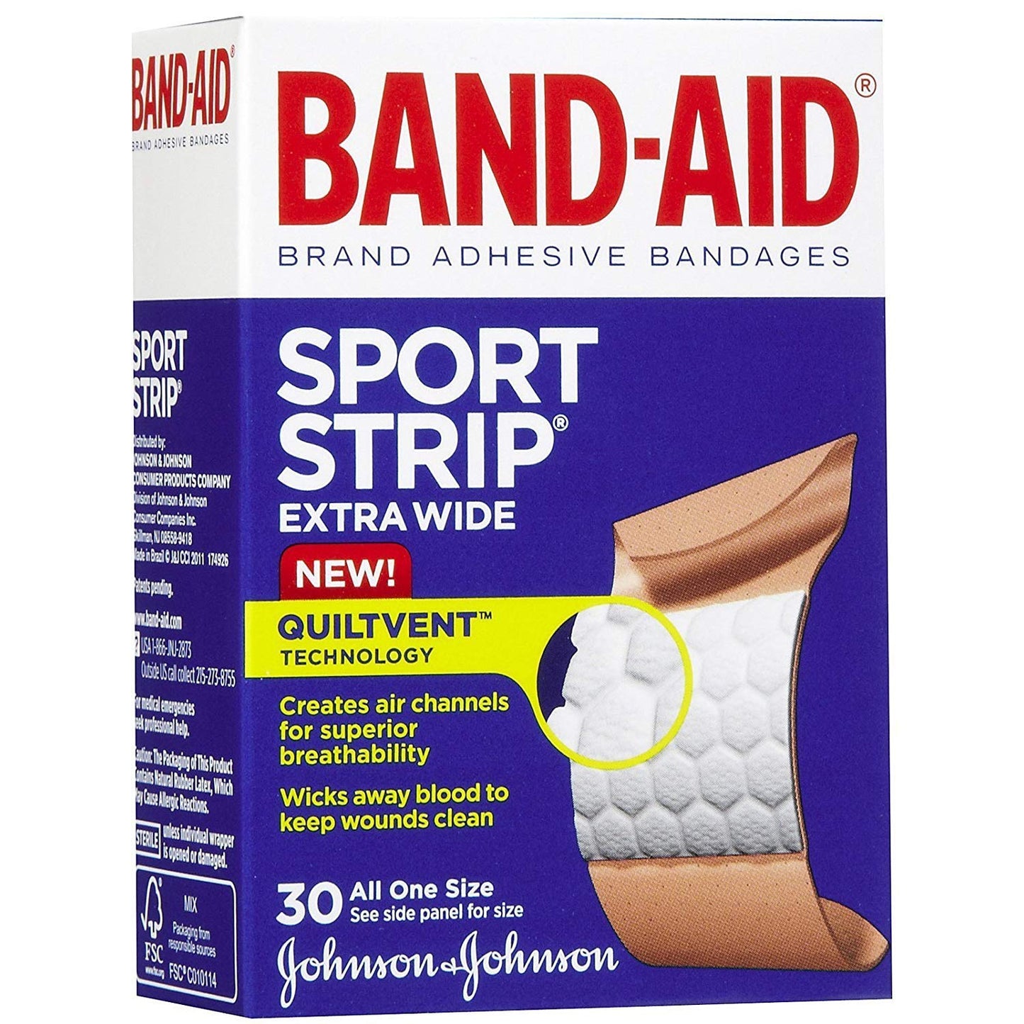 Band-Aid Extra Wide Sport Strip Adhesive Bandages 30Ea