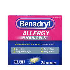 BENADRYL ALLERGY RELIEF 25MG DYE FREE LIQUIGELS 24 CT