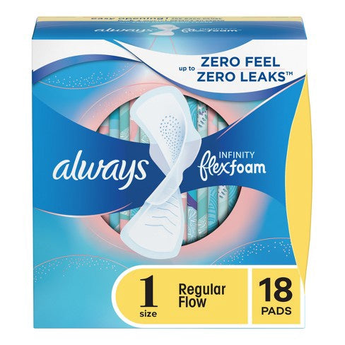 Always Infinity Regular Absorbency Pads With Wings - Unscented - Size 1 - 18ct