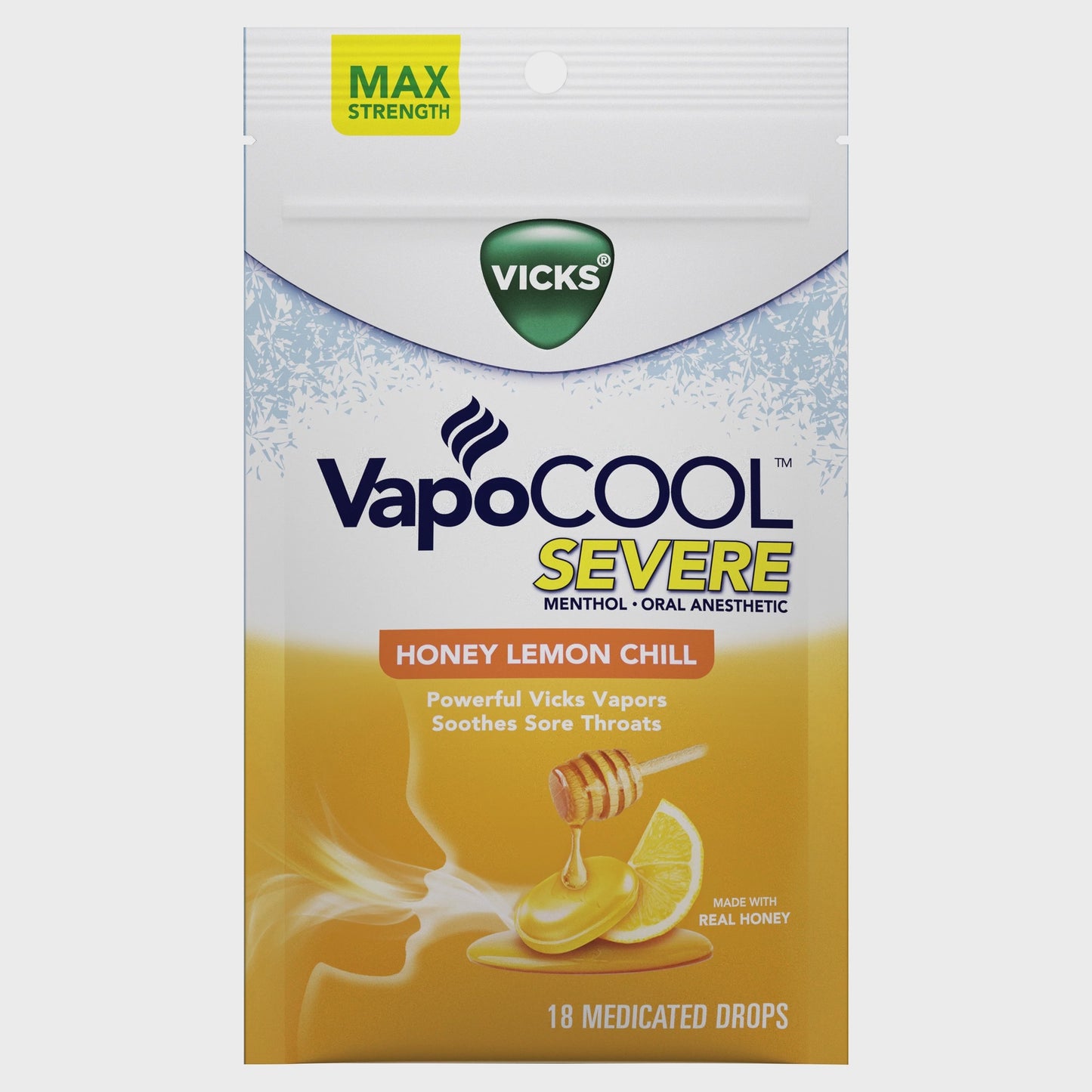 Vicks VapoCOOL SEVERE Medicated Lozenges, Honey Lemon Chill, 18 Drops