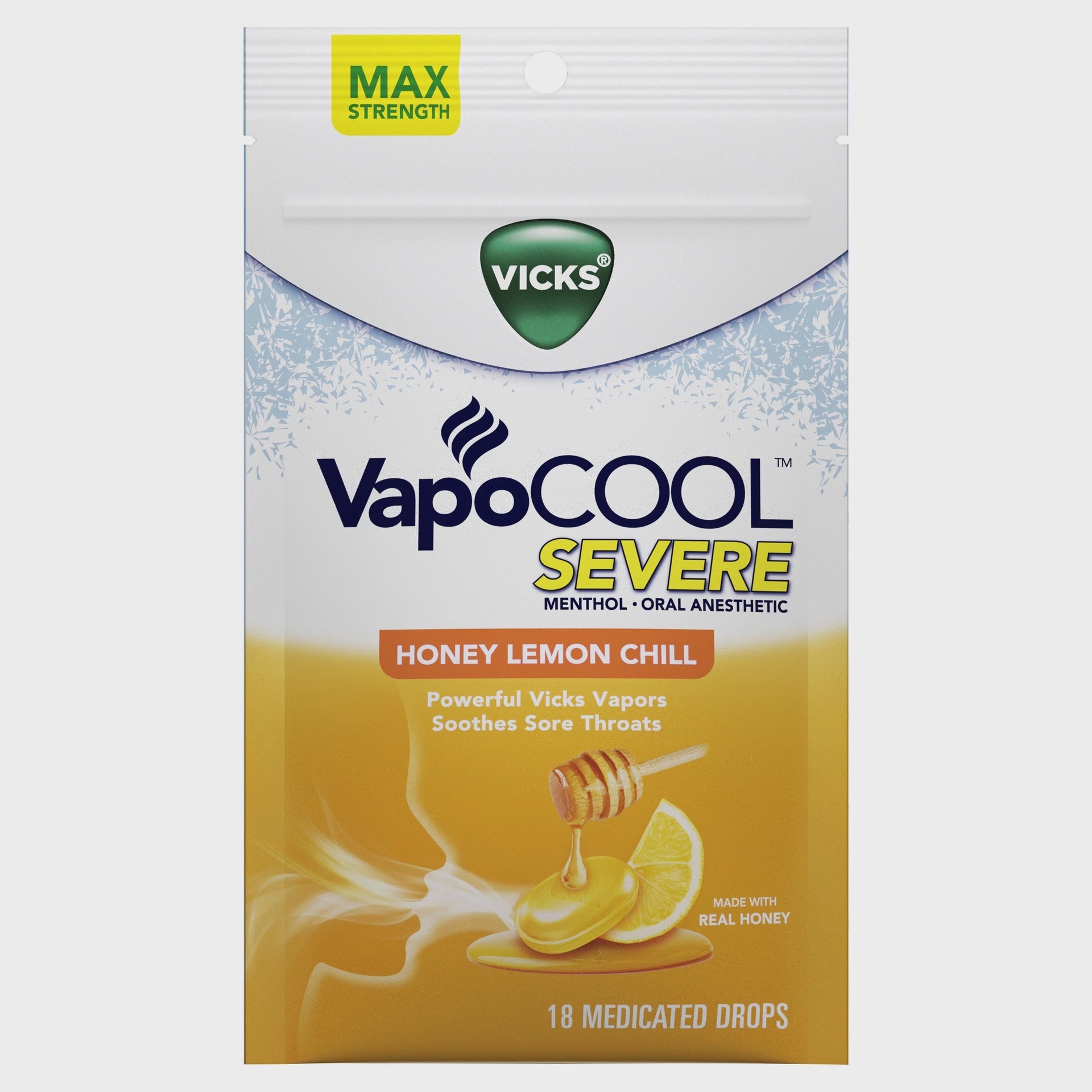 Vicks VapoCOOL SEVERE Medicated Lozenges, Honey Lemon Chill, 18 Drops