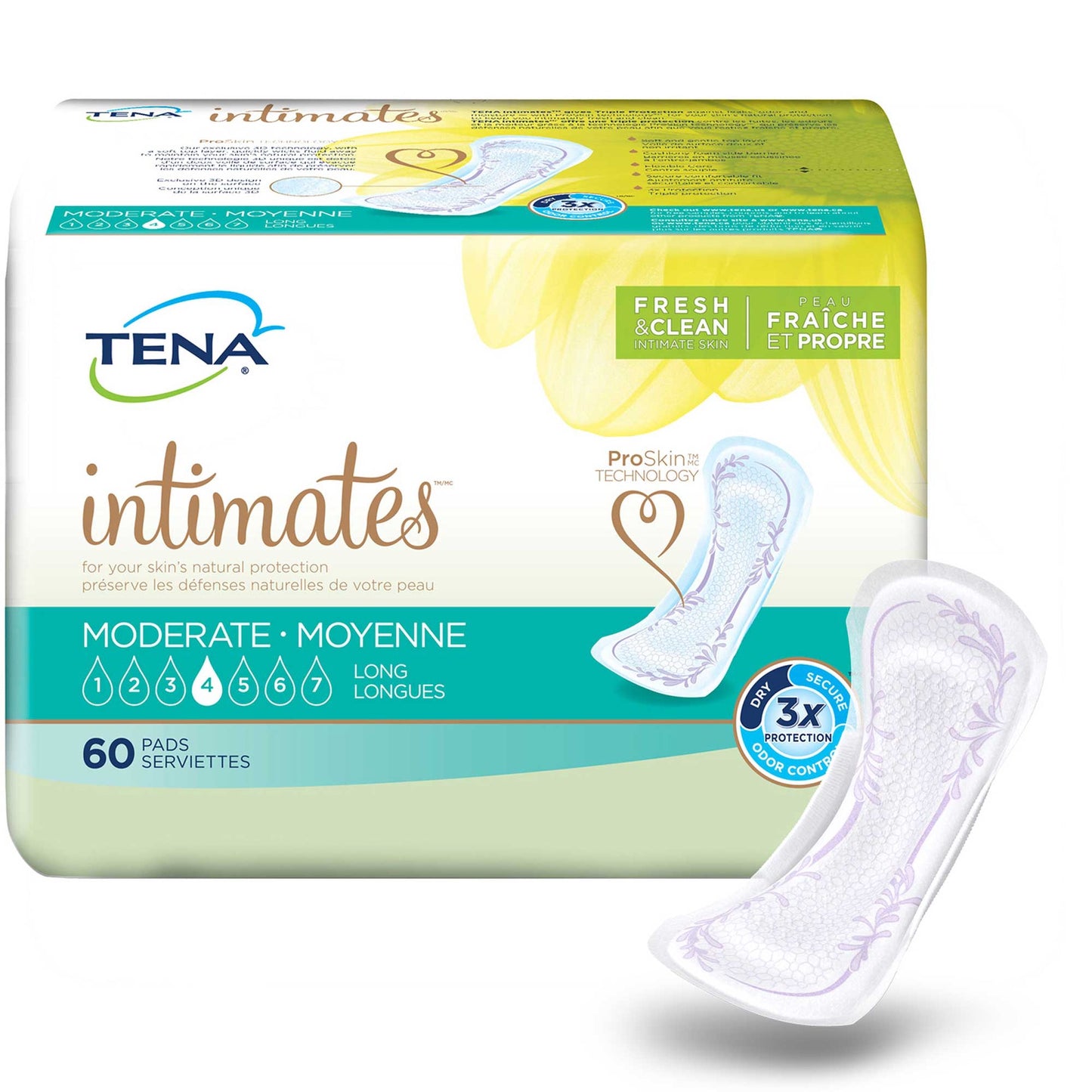 Serviettes TENA intimates, absorption moyenne, longues, 60 CT