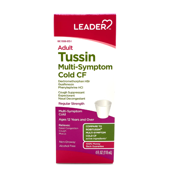 Leader Tussin Non-Drowsy Multi-Symptom Cold CF Cough Suppressant 4 Oz