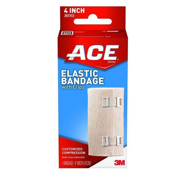 3M ACE Brand Elastic Bandage w/clips 207313, 4 in