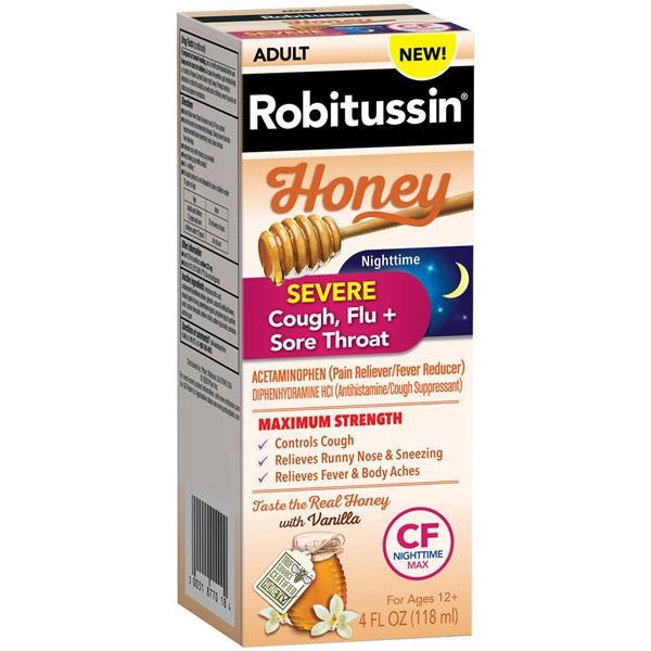 Robitussin Severe CF Nighttime, Maximum Strength Honey,4fl oz