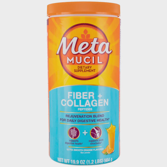 Metamucil Fiber Supplement Powder with Collagen, Orange, 19.9 oz
