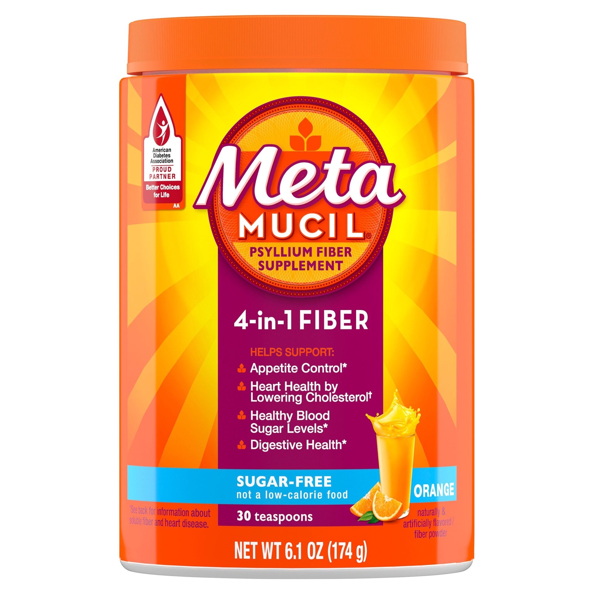 Metamucil Daily Fiber Supplement/Therapy for Regularity, Sugar Free, Orange Smooth, 6.1 oz (