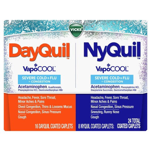 Vicks Dayquil & Nyquil Severe Vapocool Cold & Flu Medicine Caplets - 24ct
