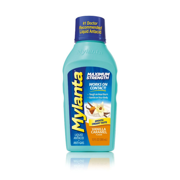 Mylanta Maximum Strength Liquid Antacid + Anti-Gas, Vanilla Caramel, 12 oz
