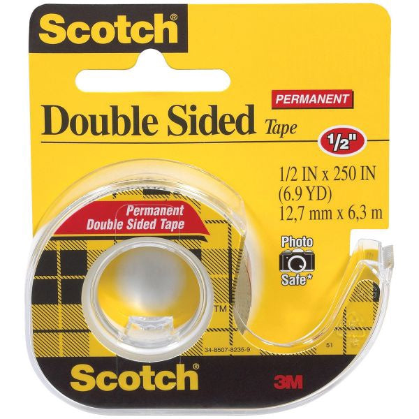 Scotch Double-Sided Tape, Permanent, 0.5in X 250in