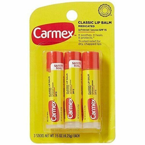 Carmex Classic Medicated Lip Balm, SPF 15, 3 ea