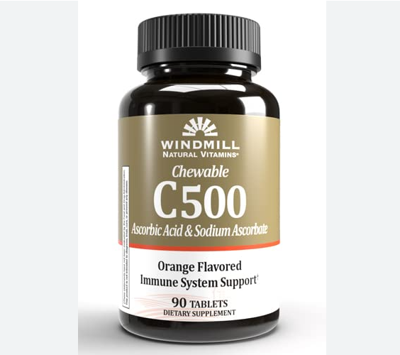 Windmill Natural Vitamins Chewable C-500 mg Orange Flavored Tablets, 90 ea