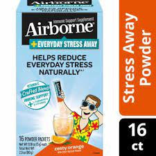 AIRBORNE + EVERYDAY STRESS AWAY ZESTY ORANGE 16 POWDER PACKETS
