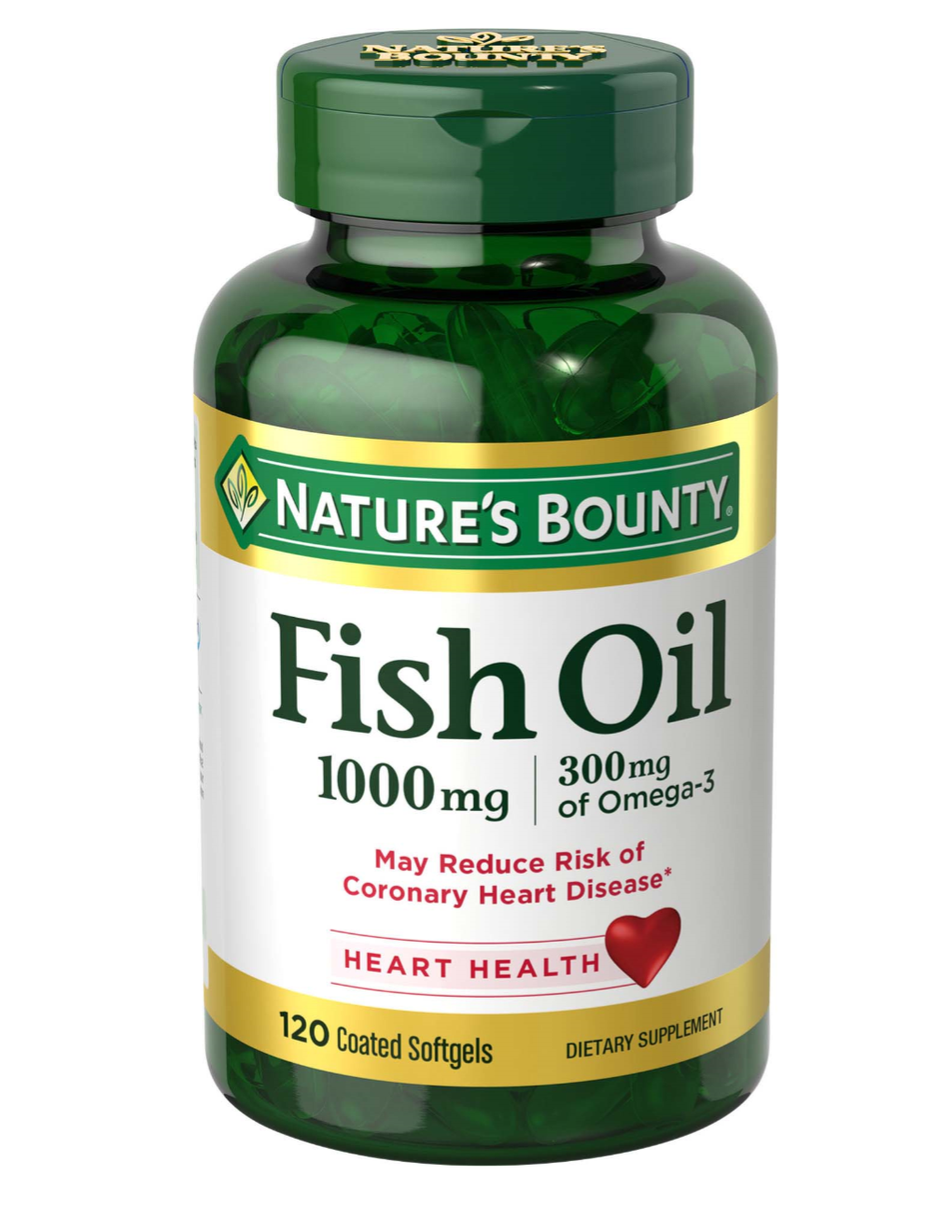 Nature's Bounty Fish Oil, 1000mg, 300mg of Omega-3, 120 Odorless Softgels