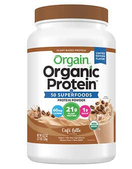 Orgain Organic Protein and Superfoods Plant Based Protein Powder, Cafe Latte, 2.7 lbs