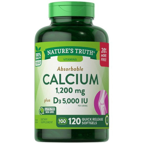 Nature's Truth Absorbable Calcium 1200 MG plus D3 5000 IU -- 120 Quick-Release Softgels