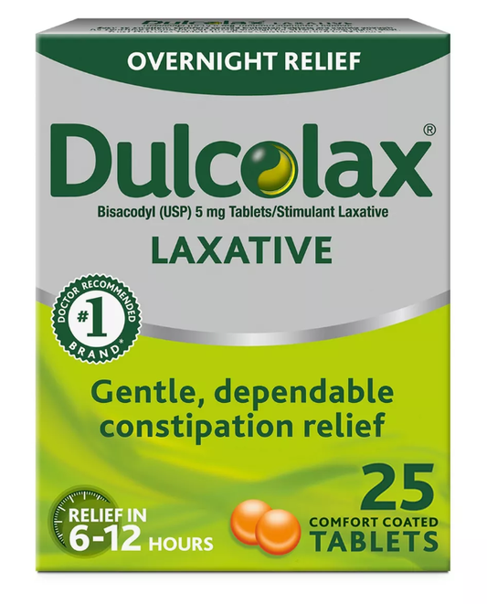 Dulcolax Stimulant Laxative, Gentle Overnight Constipation Relief, Bisacodyl 5mg Tablets, 6 ct