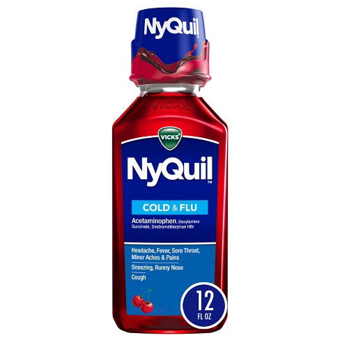 Vicks Nyquil Cold & Flu Medicine Liquid - Cherry - 12 Fl Oz