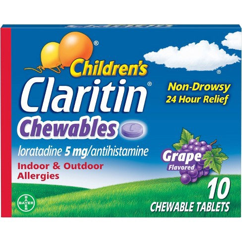 Children's Claritin 24 Hour Allergy Relief 10 Chewable Tablets - Grape