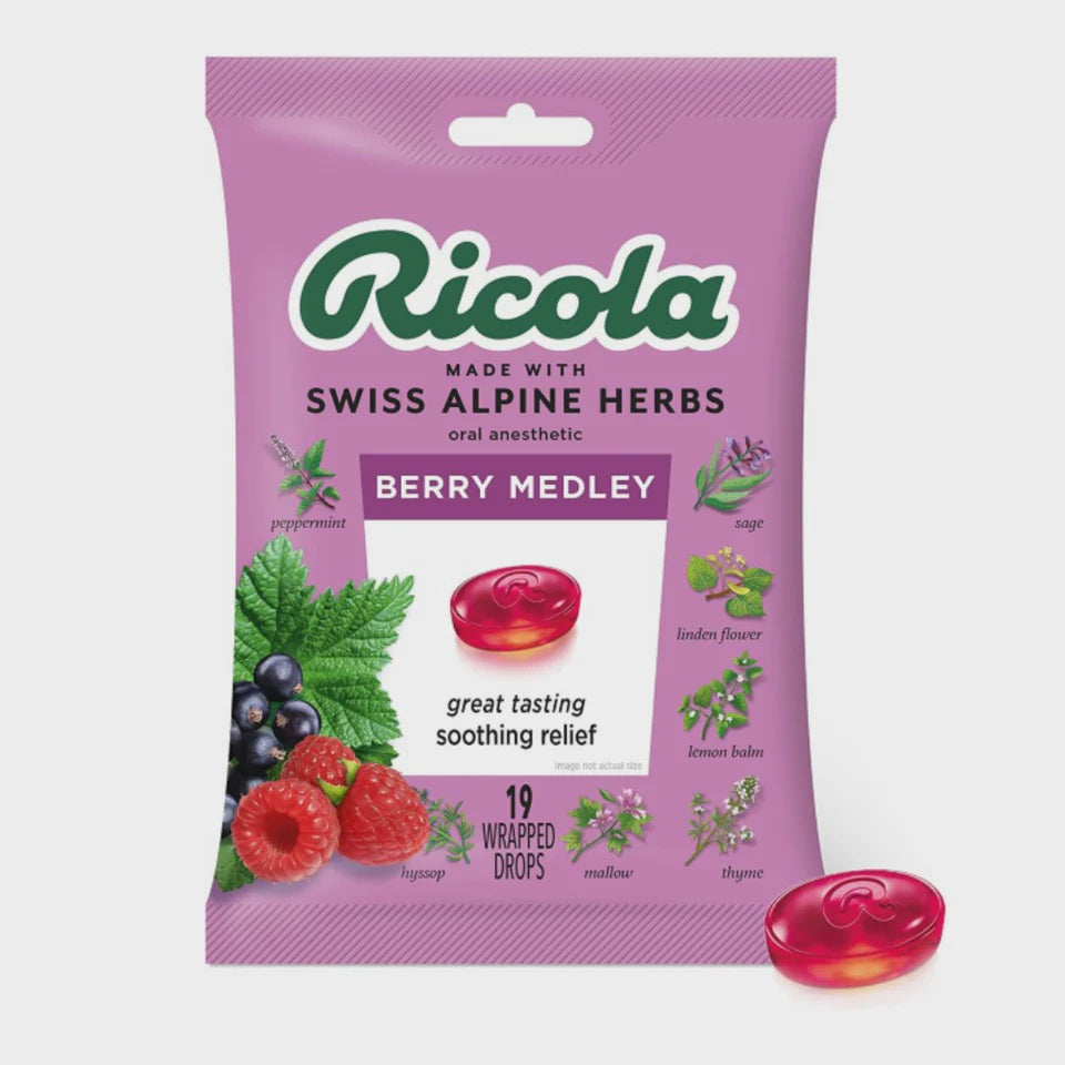 Ricola Cough Drops, Berry Medley, Wrapped Drops 19 Ea