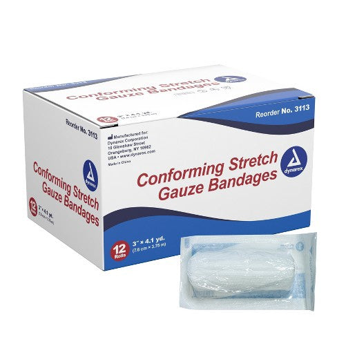 Dynarex Conforming Stretch Gauze Bandage Roll, 3 in x 4.1 yd, 12 Count