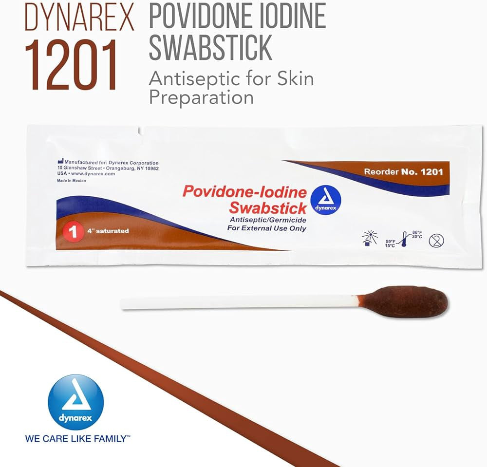 dynarex PROVIDONE-IODINE SWABSTICKS 4" SINGLE (#1201)