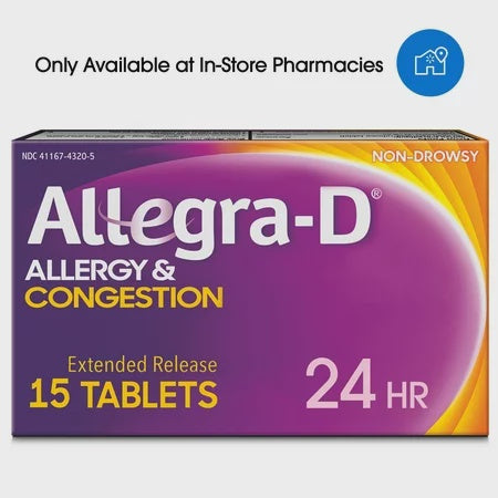 Allegra-D Allergy And Congestion Relief 24 Hour Indoor/Outdoor Tablets, 15 Ea