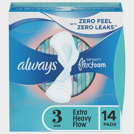 Always Infinity Extra Heavy Flow Pads with Wings, Size 3, Unscented - 14 count