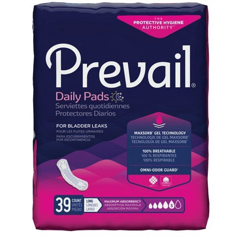 Prevail Incontinence Bladder Control Pads, Long, Maximum Absorbency, 39ct Bag