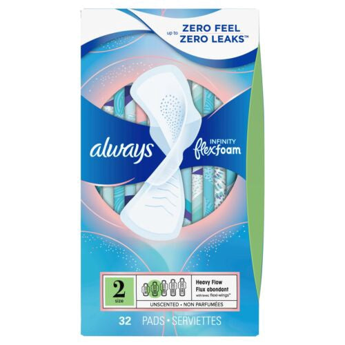 Always Infinity Heavy Flow Pads with Wings, Size 2 - 32 count
