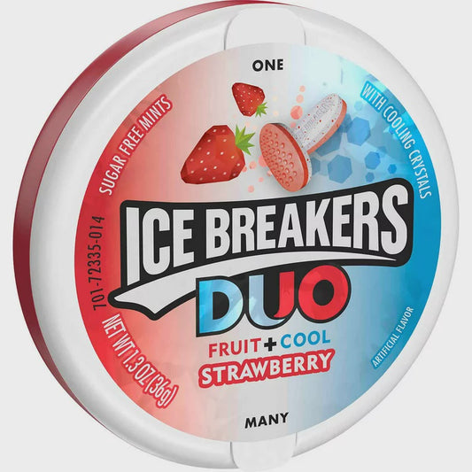 Ice Breakers Duo Fruit + Cool Sugar Free Mints, Strawberry 1.30 oz, 8 ea