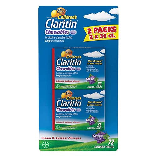 Children's Claritin Chewable 5 mg. 24 Hour Non-Drowsy, 72 Grape Chewable Tablets