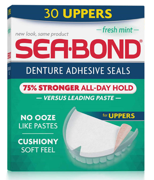 SEA-BOND Denture Adhesive Seals Uppers Fresh Mint, 30 Each
