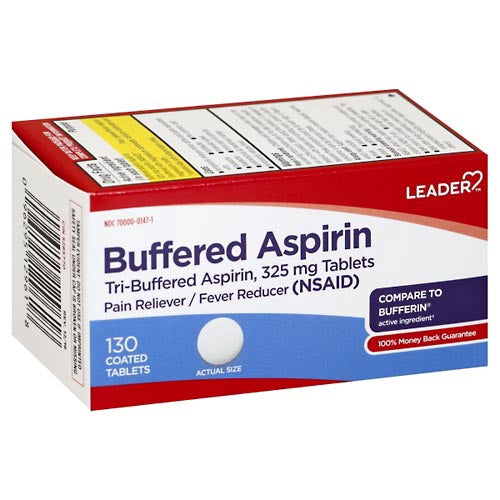 Leader Aspirin, Buffered,325MG Coated Tablets,130ea
