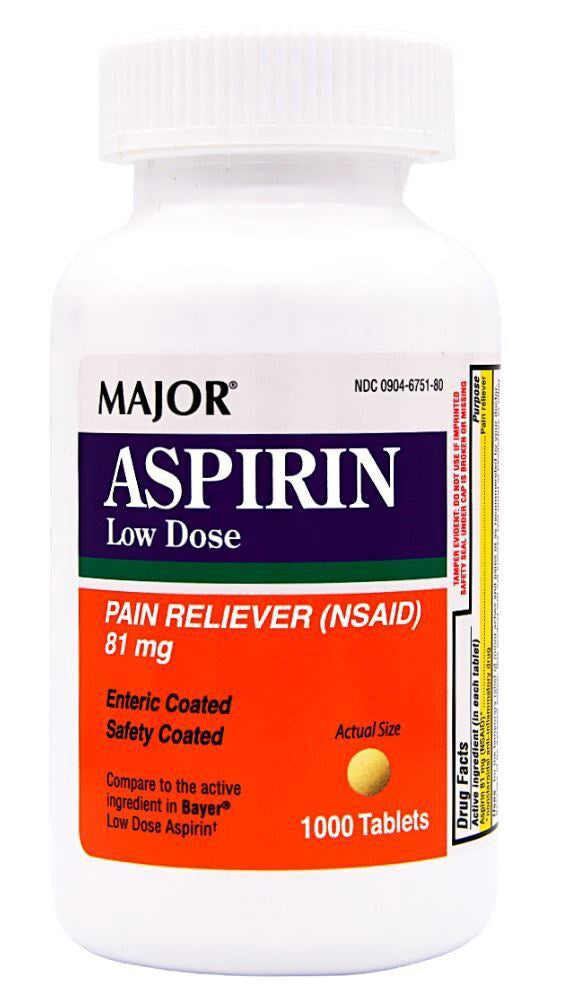 Major ASPIRIN Low Dose Pain Reliever (NSAID) 81mg 1000 tabs
