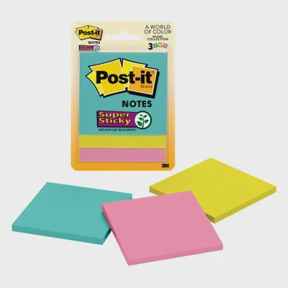 Post-it Super Sticky Notes, 3 x 3 in, Miami Collection - 3 ct