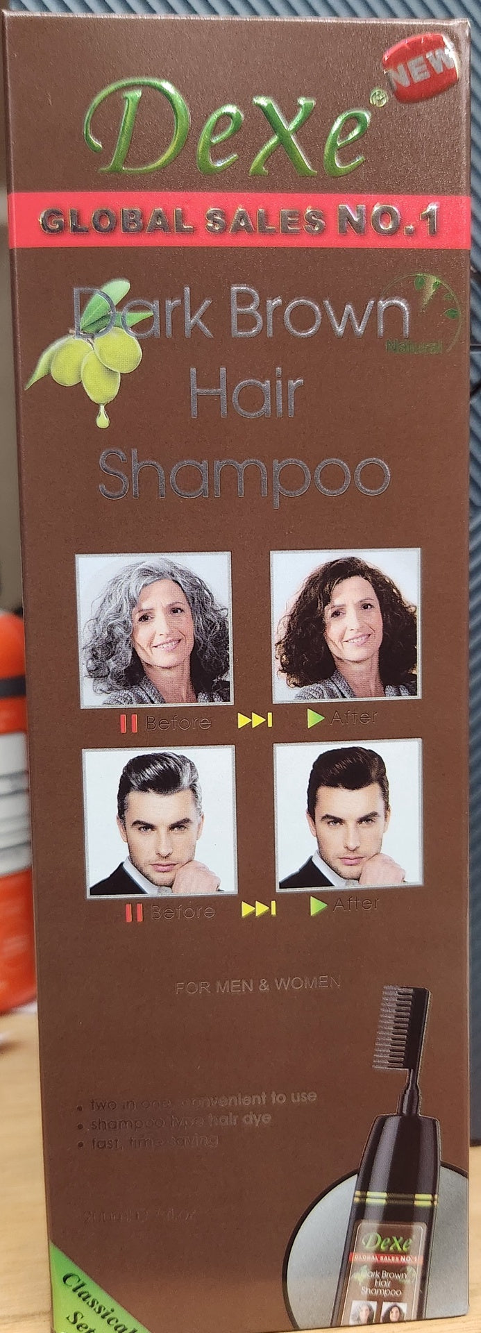 Dexe Color Change Shampoo Dark Brown with Comb 染发洗发水套装-啡色 200ml