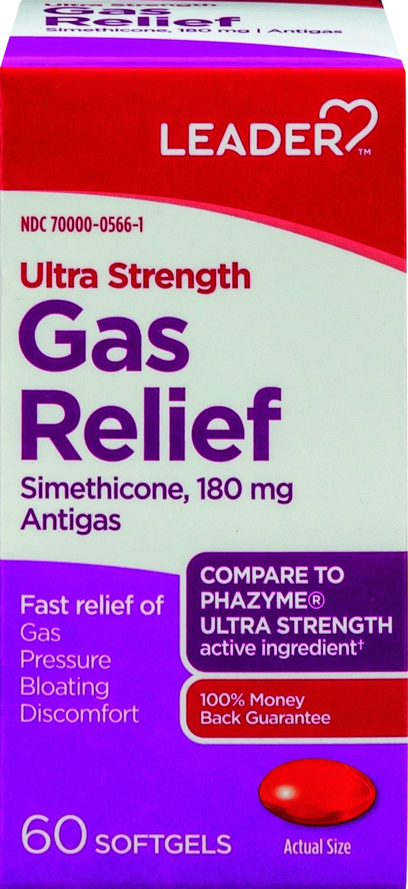LEADER(TM) GAS RELIEF ULTRA STRENGTH 180MG SOFTGELS 60 CT (COMPARE TO PHAZYME)