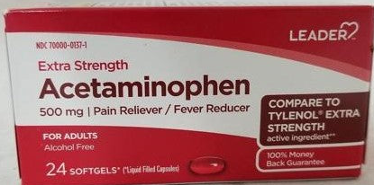 Leader Brand Acetaminophen Pain Reliever/ Fever Reducer 500mg 24 Caplets 止痛退烧片 24片