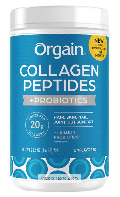 Orgain Collagen Peptides + Probiotics, Unflavored, 1.6 lbs
