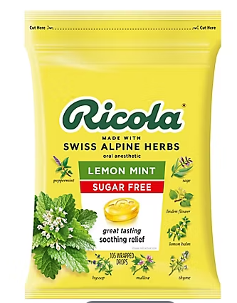 Ricola Sugar Free Lemon Mint Cough Drops, 105 Drops
