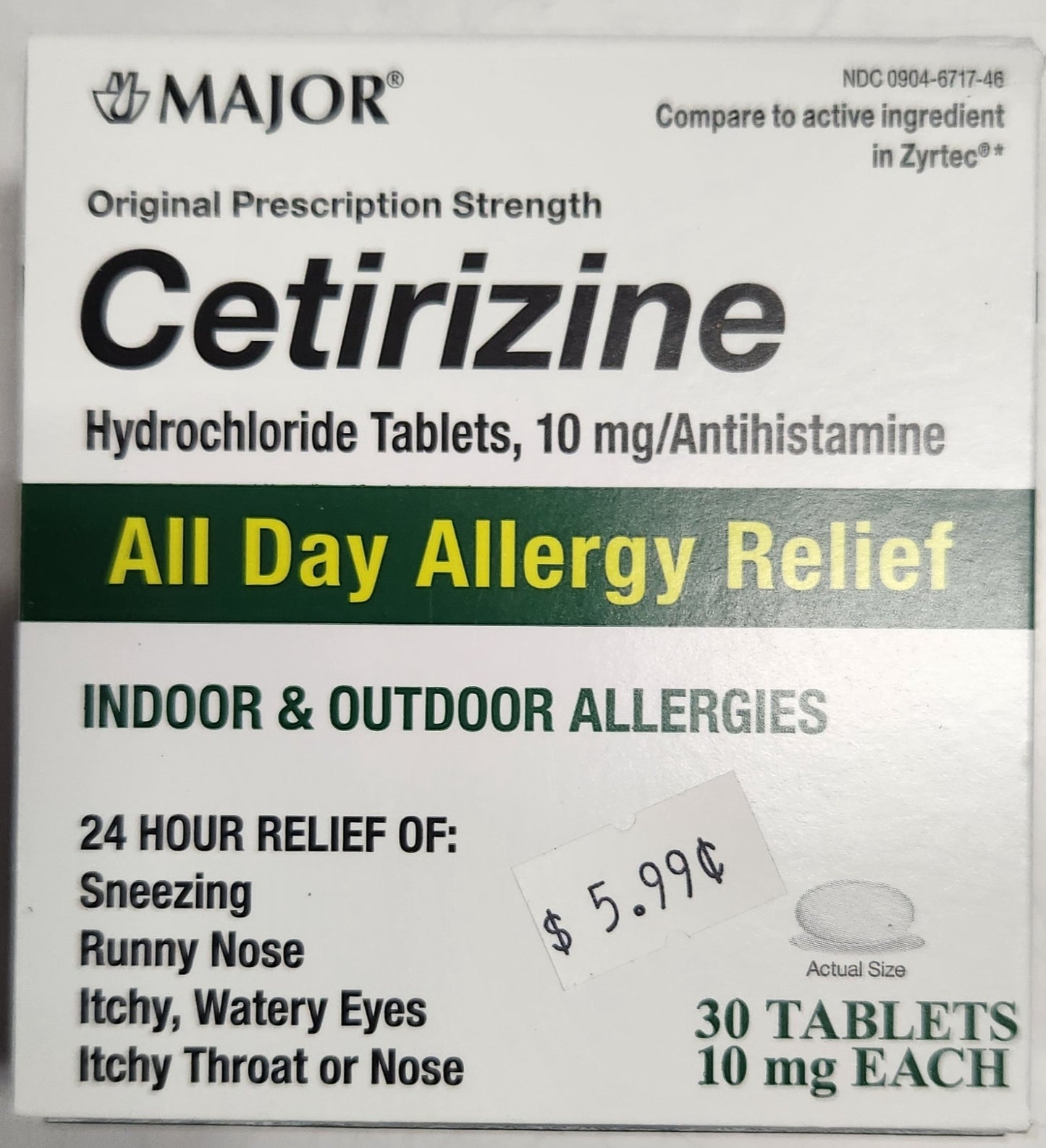 MAJOR ALLERGY RELIEF 10 mg 30 Tabs.