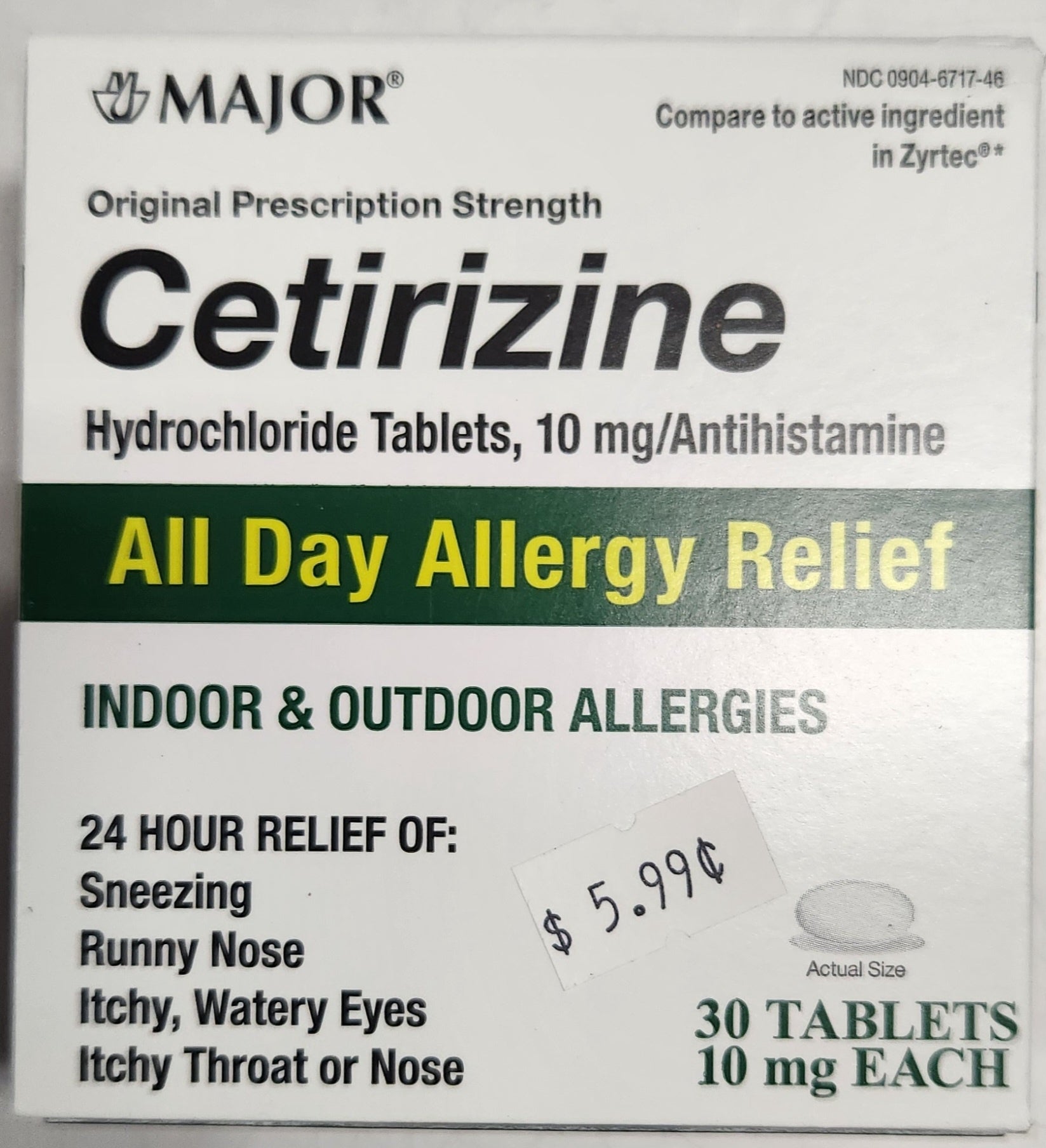MAJOR ALLERGY RELIEF 10 mg 30 Tabs.