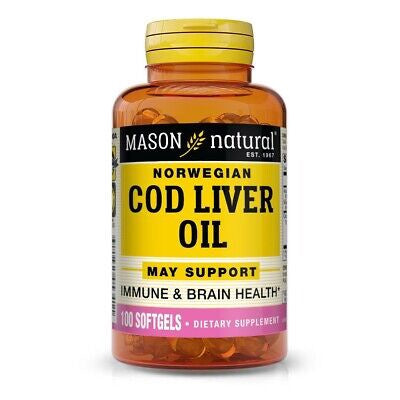 Mason Natural Omega - 3 Cod Liver Oil With Vitamin A And D3 Food Supplement Softgels - 100 Ea