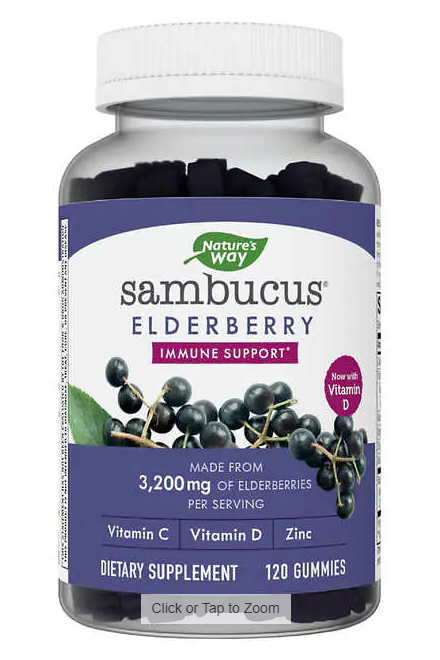 Nature's Way Sambucus Elderberry with Vitamin C and Zinc, 120 Gummies