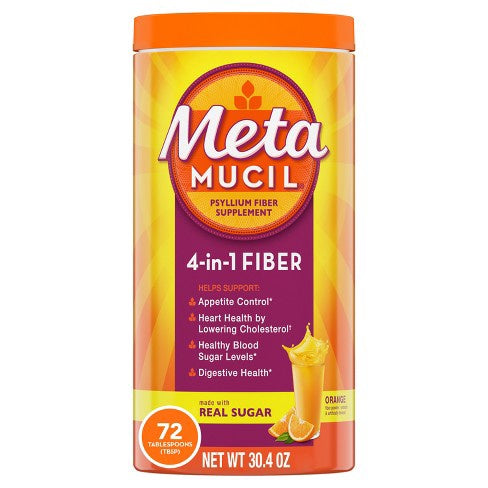 Metamucil Daily Fiber Supplement Orange Smooth 72 Tablespoons, 30.4 oz