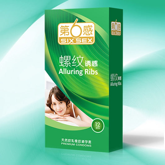 第6感 螺纹诱惑 SIX SEX RIBS (GREEN) 12 PCS