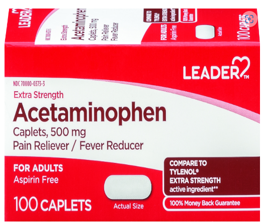 LEADER(TM) ACETAMINOPHEN ADULT EXTRA STRENGTH 500MG CAPLETS 100 CT (COMPARE TO TYLENOL) , TABLETS