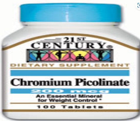 21ST CENTURY CHROMIUM PICOLINATE 200MCG 100 CT , TABLETS